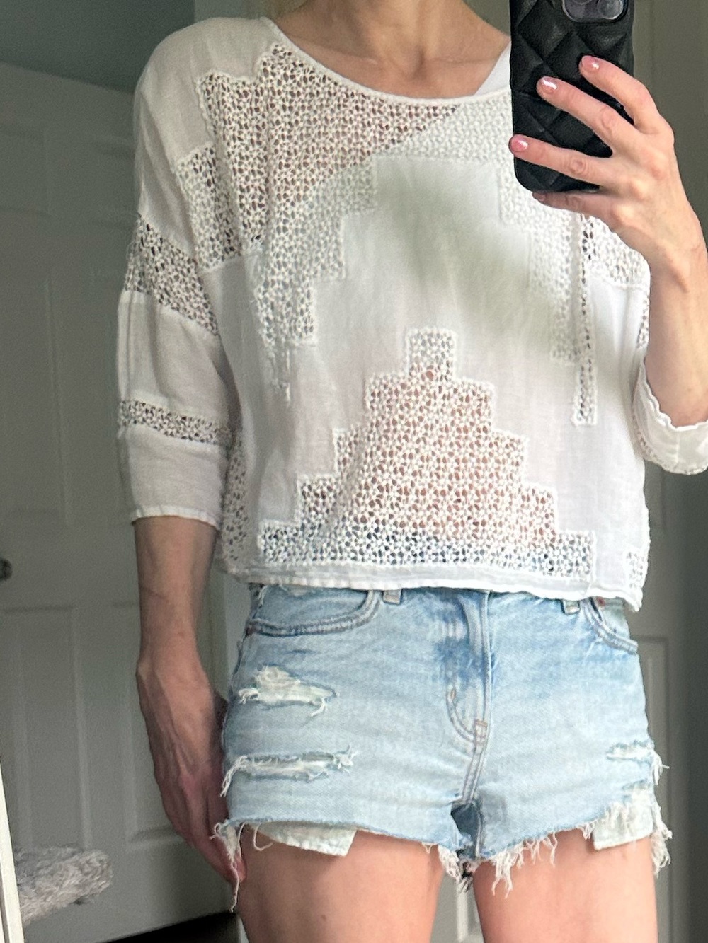 Free People White Crochet-Panel Cropped Top XS